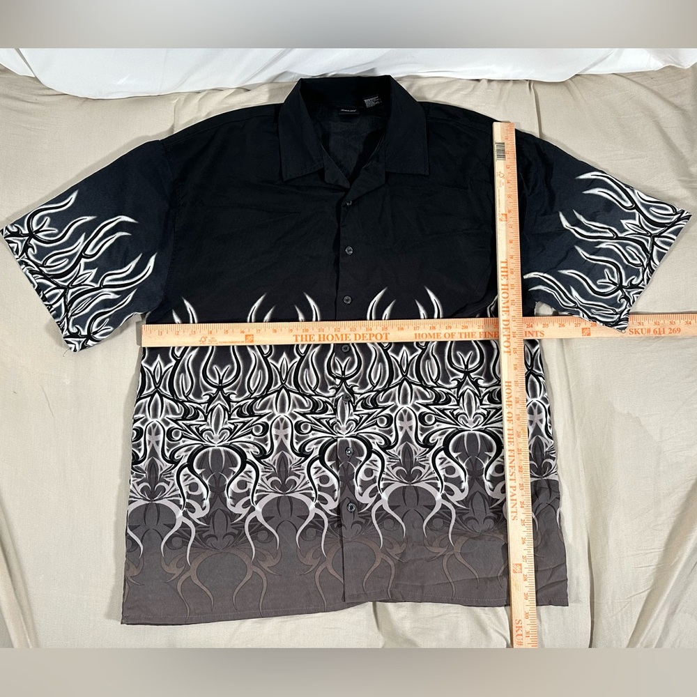 Vintage Amplify Black Flame Button Up Shirt X-Large Y2K Baggy Summer - Picture 2 of 11